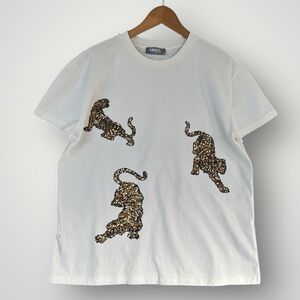 White Sequin Tiger Motif Tee